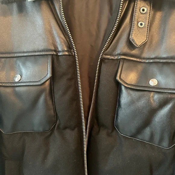 Reiss Black Leather-Trim Puffer Jacket - Picture 5 of 9
